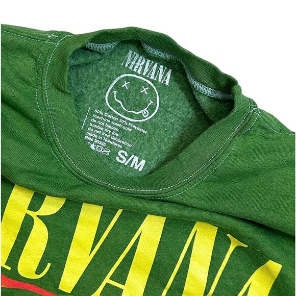 Urban Outfitters X Nirvana Oversized Sweatshirt Spiral Smile Face Green Crewneck - Picture 6 of 6